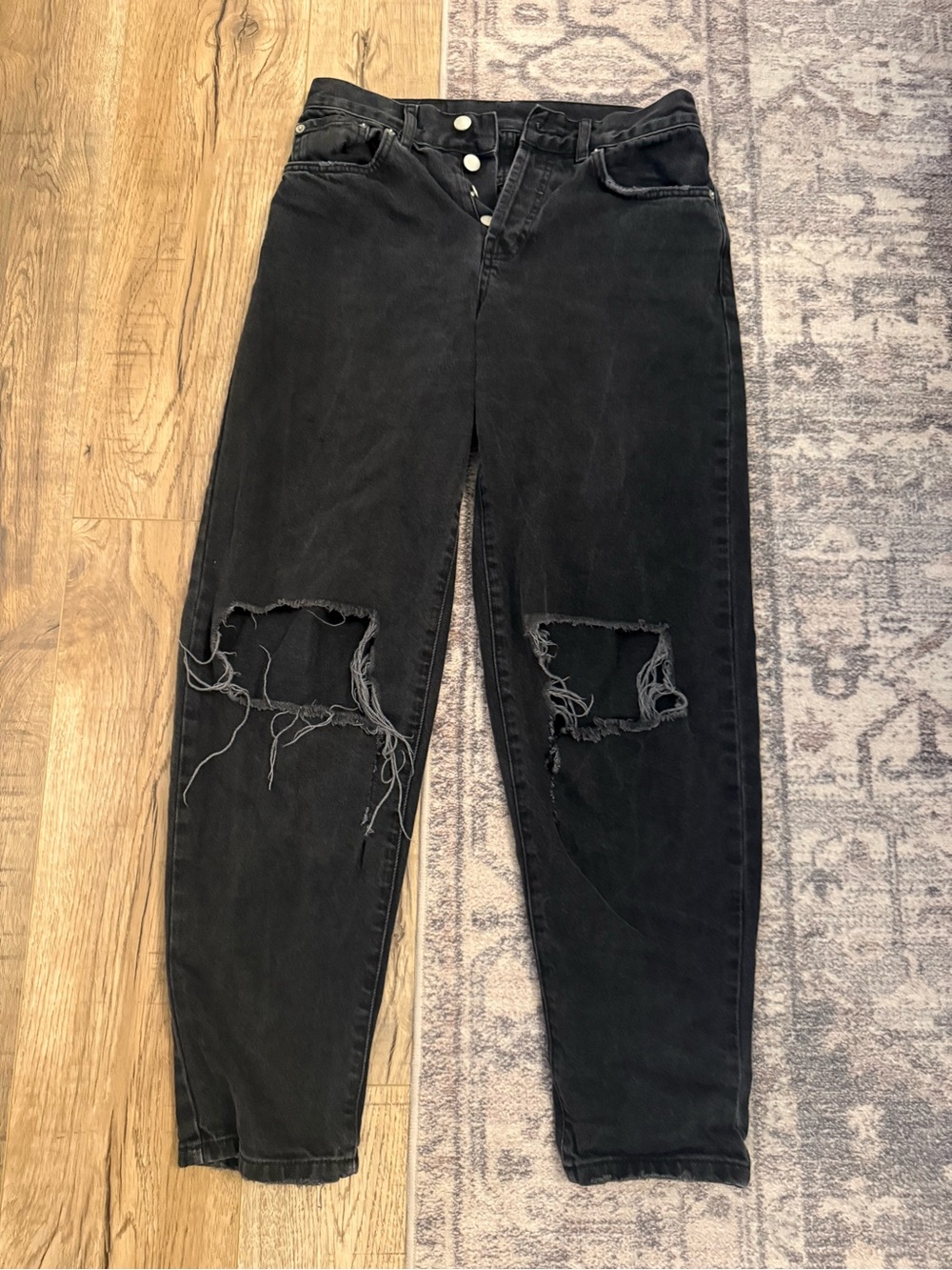 Topshop Black Distressed High-Rise Jeans